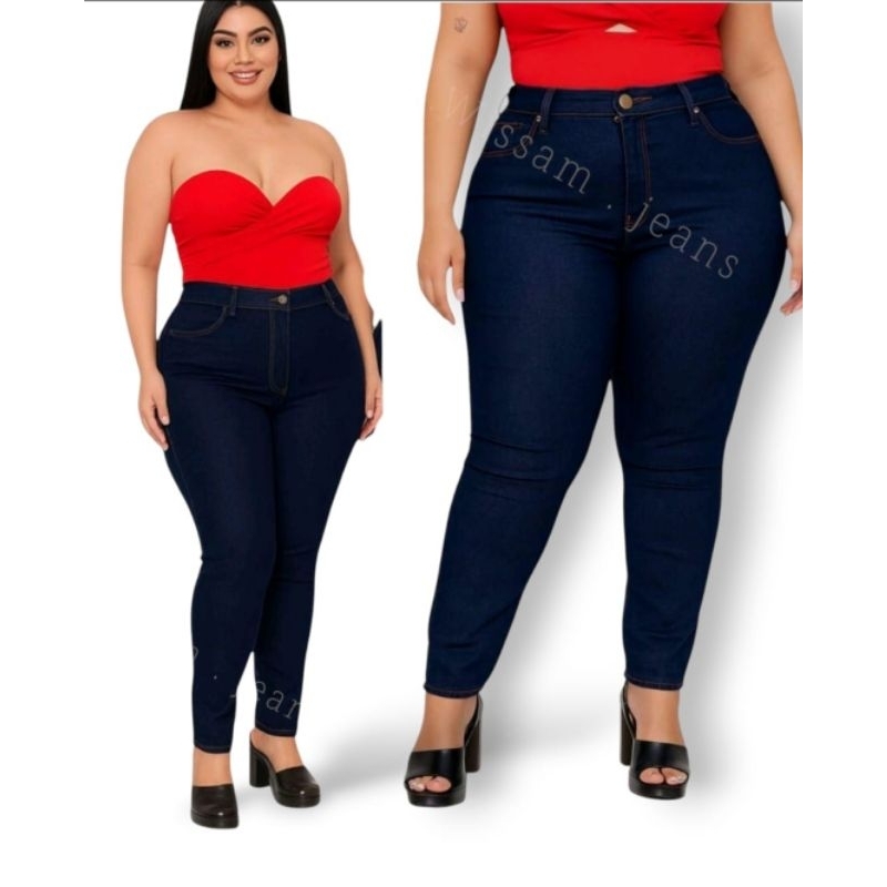 calça skinny Plus size jeans escura feminina com laycra wissam jeans