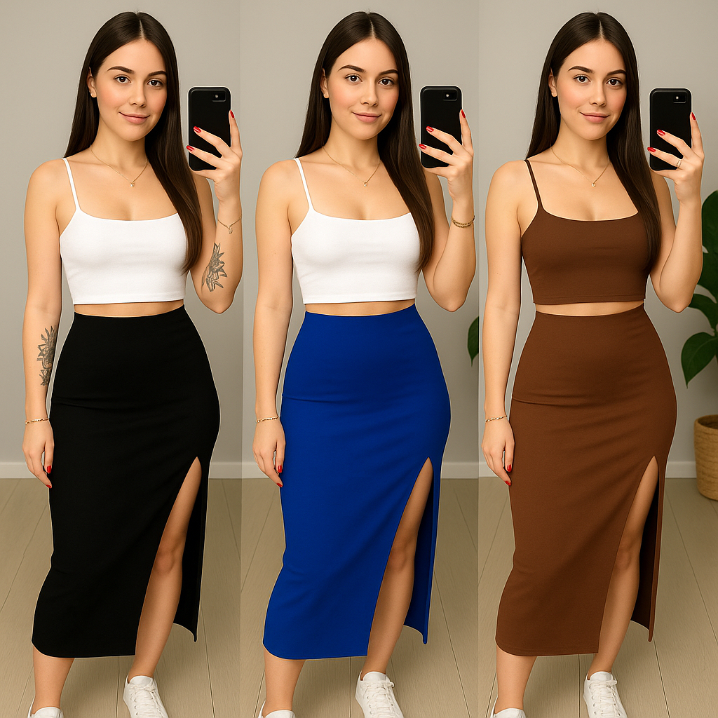 Saia Cintura Alta Feminina Longa com Fenda Estilo Midi para o Verão, Elegante, Leve, Moda Feminina em Oferta na Shopee