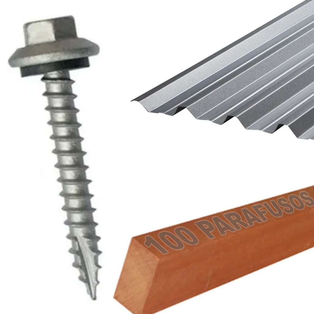 100 Parafusos Telha Metalica Zinco Amianto Estrutura Madeira 4.8x38mm
