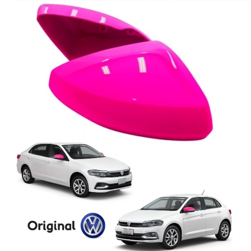 Par de Capas Retrovisor Volkswagen Polo e Virtus Original Rosa Pink