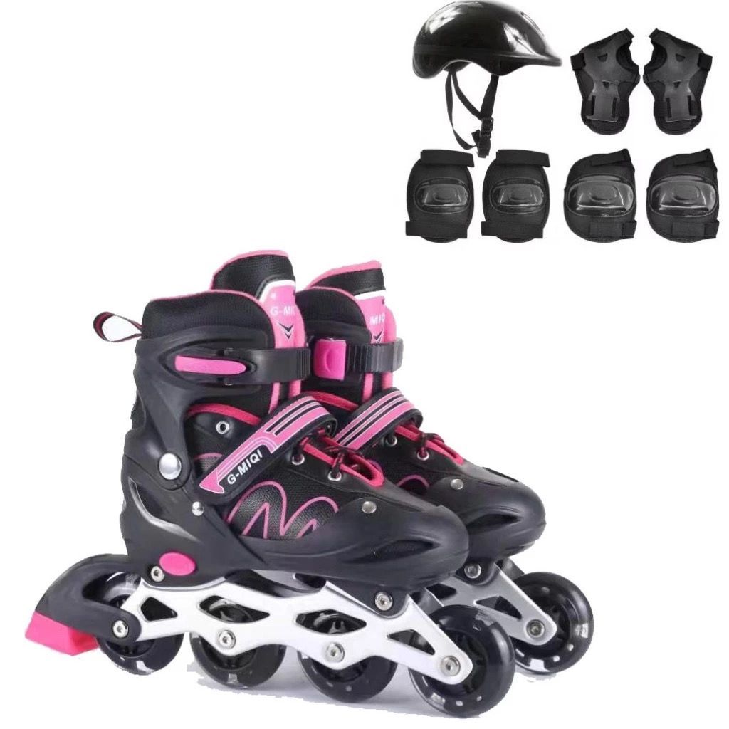 Patins Roller Inline Ajustável Com Luz De Led Com  Kit Proteção Várias Cores E Tamanhos Promoção em Oferta na Shopee