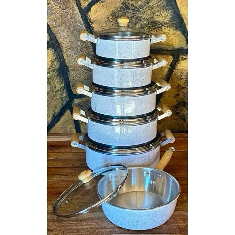 Jogo de Panelas 5 Peças Branco + Frigideira ou Pratos de Alumínio Tampas de Vidro em Oferta na Shopee