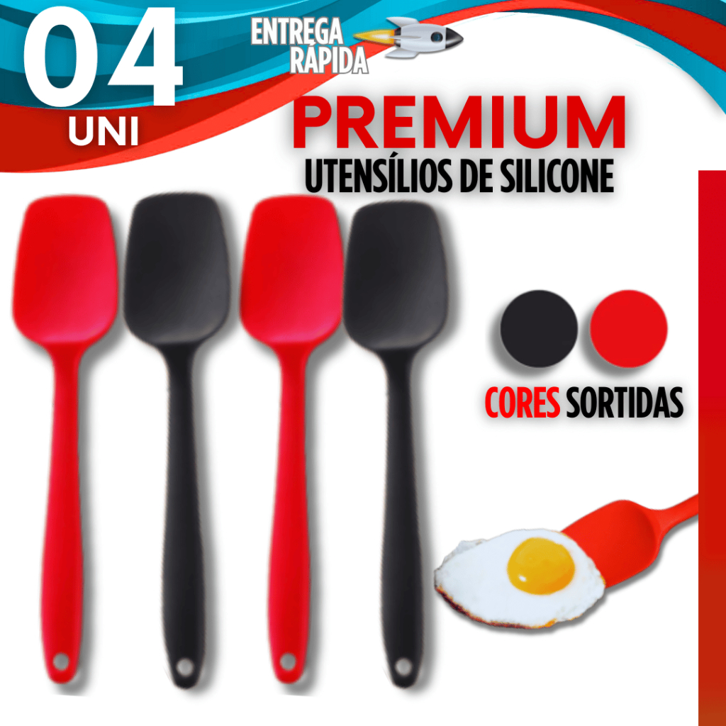 Kit 4/2/1 Espátula Reta de Silicone Suporta até 230º Não Risca Panela Variáveis Utilidades Cozinha