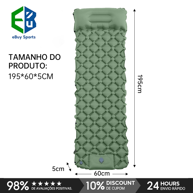 Colchão Inflável para Camping – Solteiro, Automático, com Travesseiro, 195x60x5cm em Oferta na Shopee