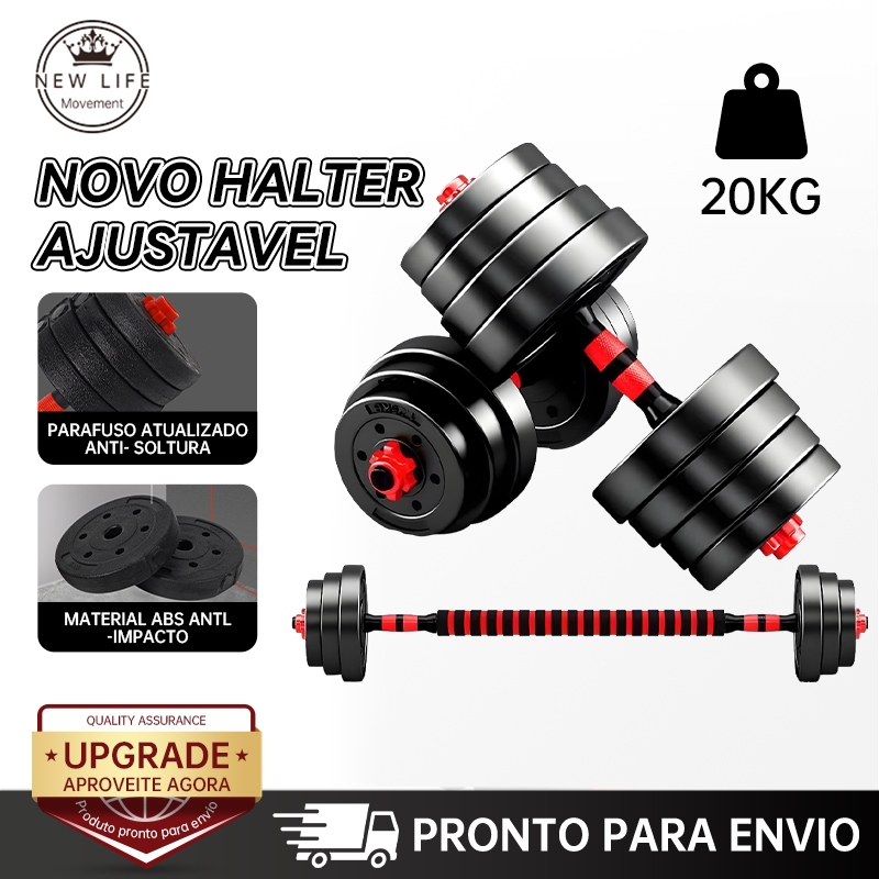 Kit Halteres Ajustáveis 20kg 2 em 1 com Barra – Halteres Ecológicos