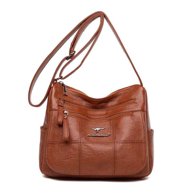 Bolsa De Ombro Tiracolo Transversal De Couro Flexível Impermeável Para Mulheres