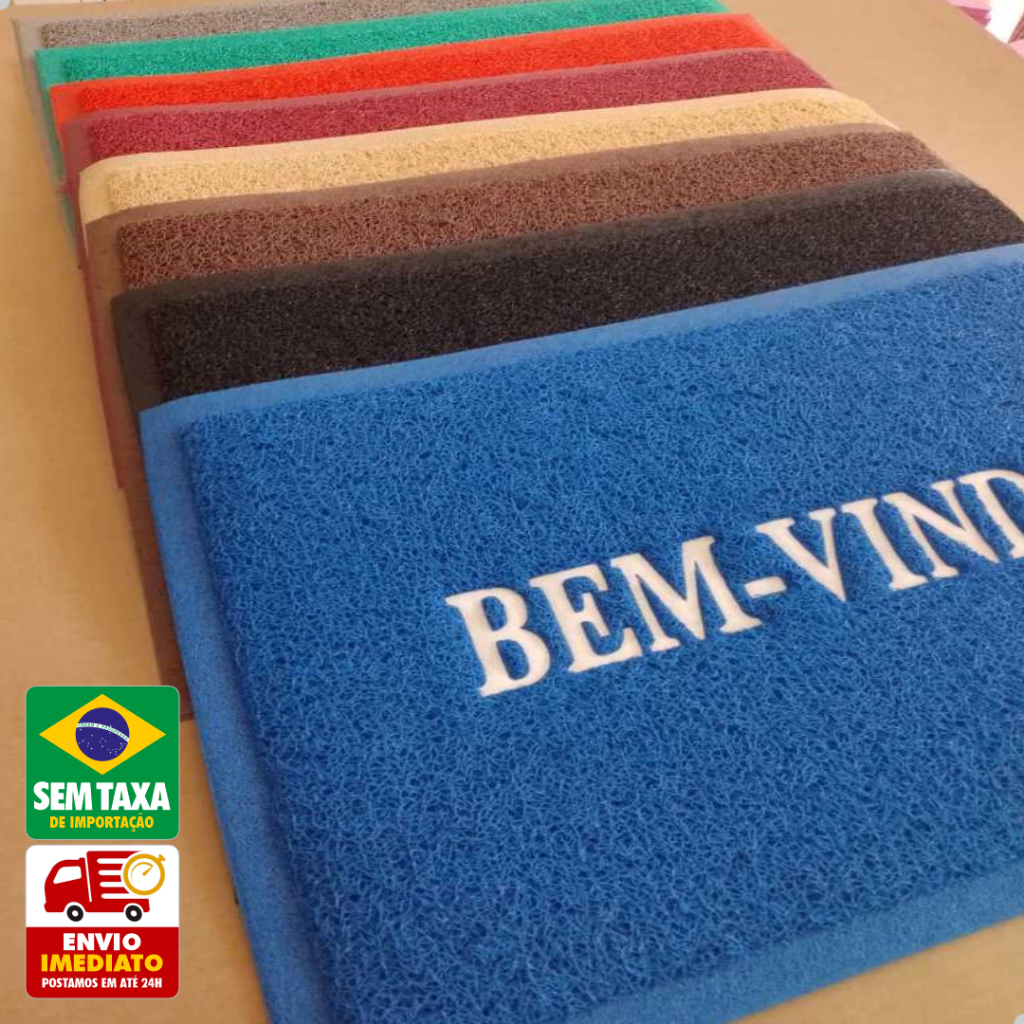 Capacho Bem-Vindo Multicolorido 60x40cm Entrada de Casa Tapete Antiderrapante PVC Emborrachado em Oferta na Shopee