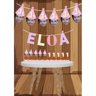 Bandeirolas Personalizadas com Rostinho + Nome + 20 Toppers para Doces - Kit Completo em Oferta na Shopee