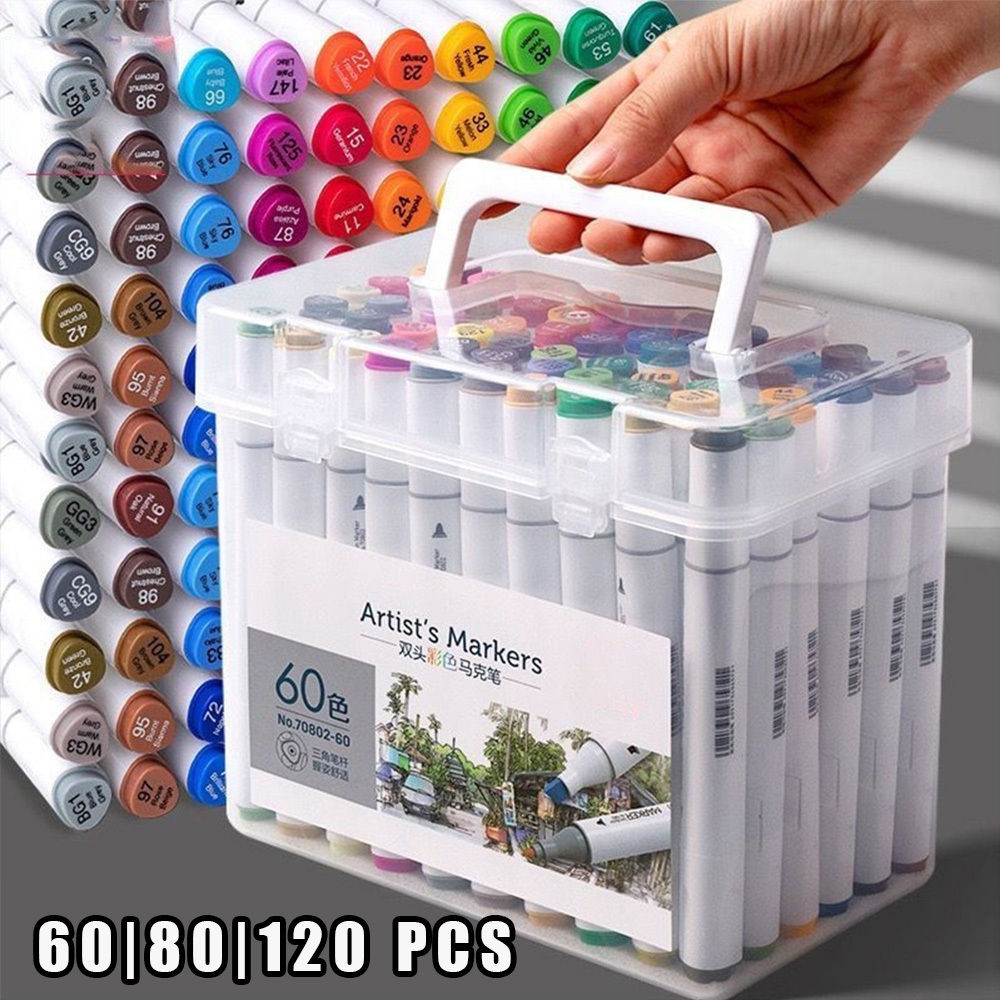 Kit 60/80/120 Cores Caneta Marcadora 2 em 1 - Ponta Dupla e Pincel, À Prova D'água para Lettering e Arte