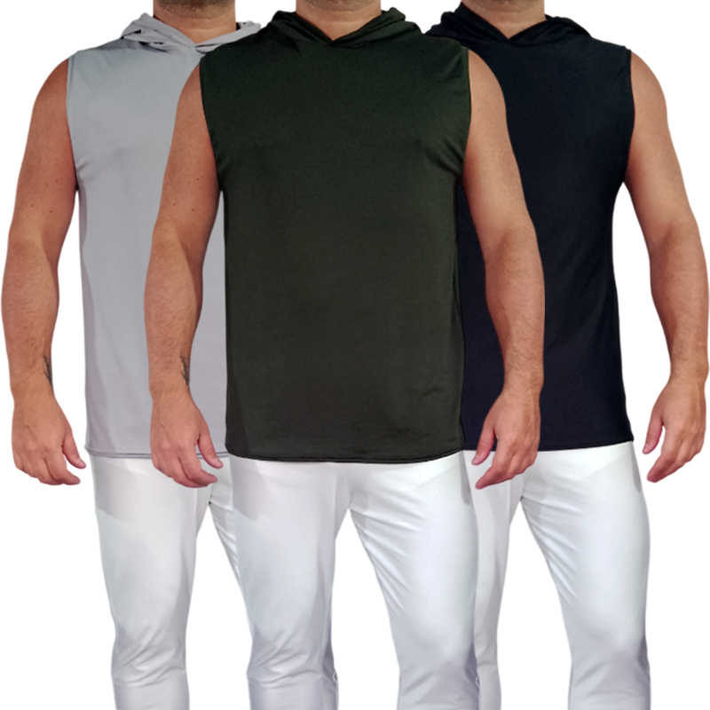 Kit 3 Camisetas Masculinas Básicas Regatas Machão Capuz Lisas Academia Treino Fitness Suplex PP ao Plus Size