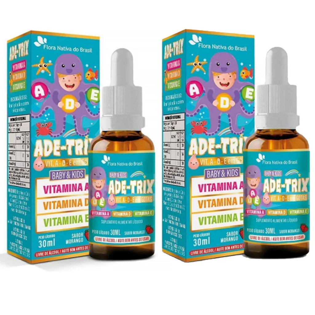 Kit x2 ADETRIX Vitamina A D E em Gotas Sabor Morango