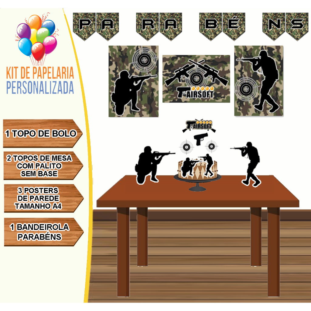 KIT FESTA PAPELARIA PAINTBALL AIR SOFT