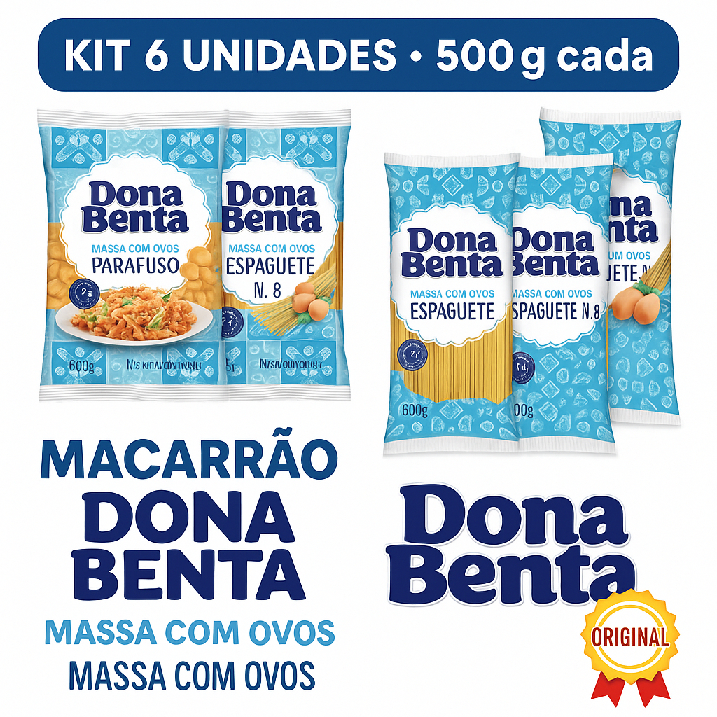 Kit Macarrão Espaguete  e Parafuso Dona Benta 500g – Massa com Ovos Sabor Tradicional