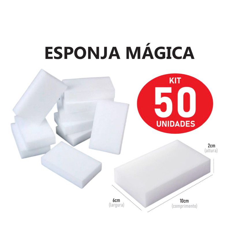 Kit 50 Esponja Mágica de Limpeza Pesada Melamina Tira Manchas Riscos Mágica