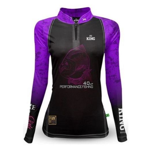 CAMISA DE PESCA KING ROXA E PRETA  COM PROTEÇÃO UV TAMANHO M