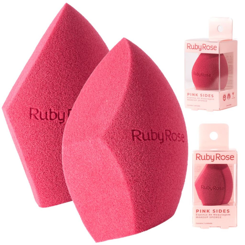 Esponja de Maquiagem Ruby Rose Chanfrada Pink Sides Textura Macia sem Látex para Base e Corretivo