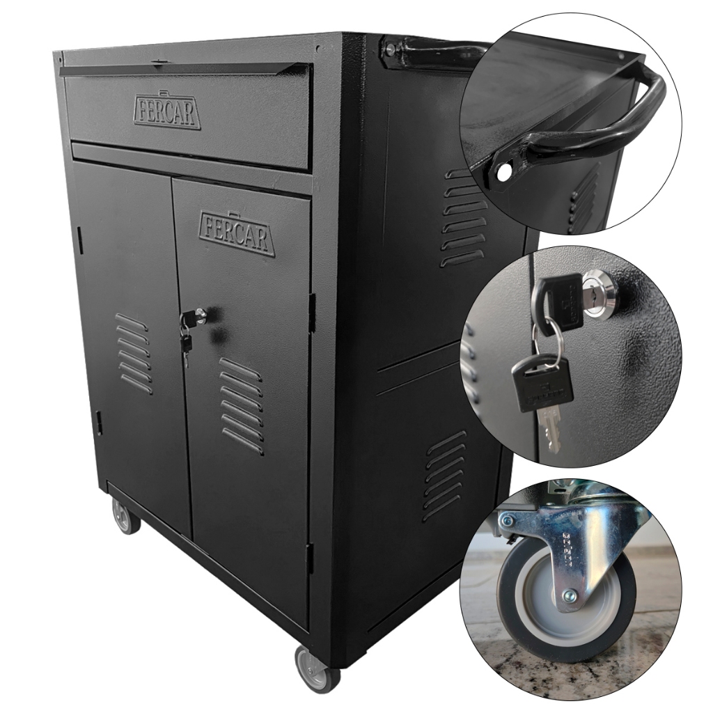 Carrinho Para Ferramentas Fechado Com 1 Gavetas Todo Preto (C07) - Fercar