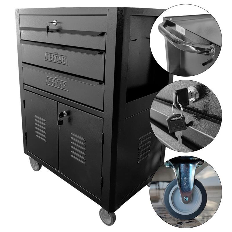 Carrinho de Ferramentas 3 Gavetas C-06 Todo Preto - FERCAR em Oferta na Shopee