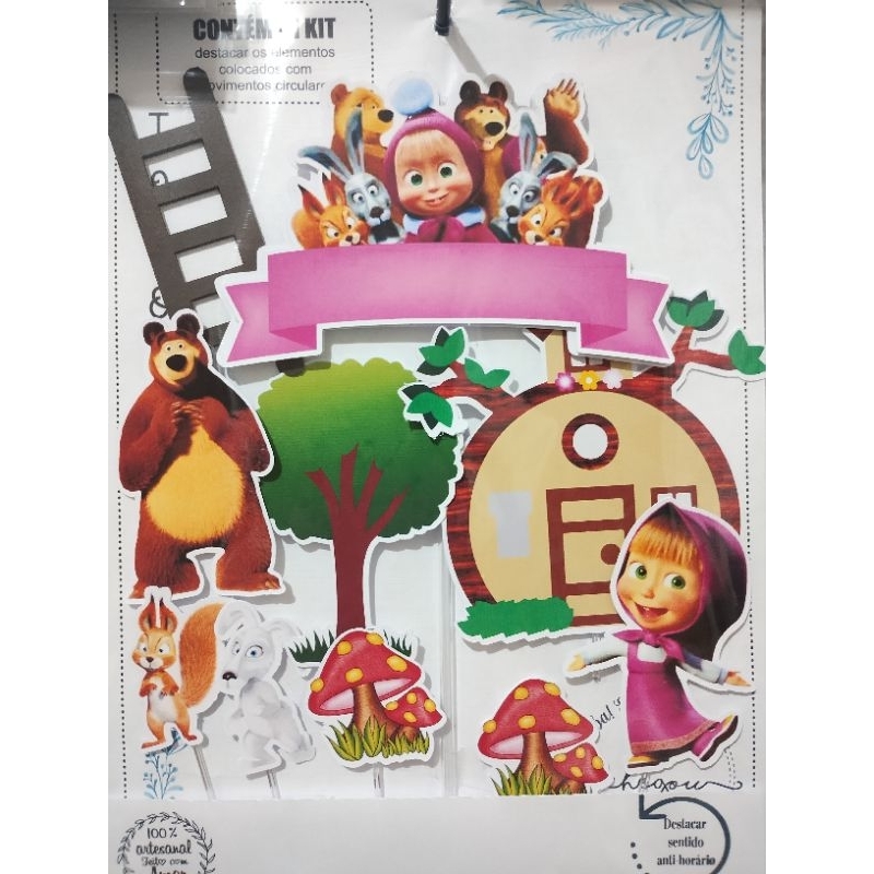 topo de bolo personalizado com nome Masha e o Urso/topo de bolo mesversário/topo de bolo infantil