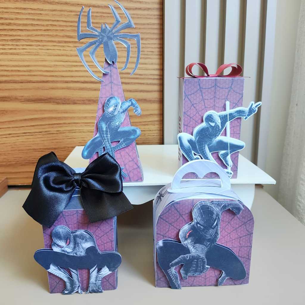 Kit Festa Homem Aranha Preto Miles Morales Caixinhas Personalizada Lembrancinha - homem aranha - homem aranha verso