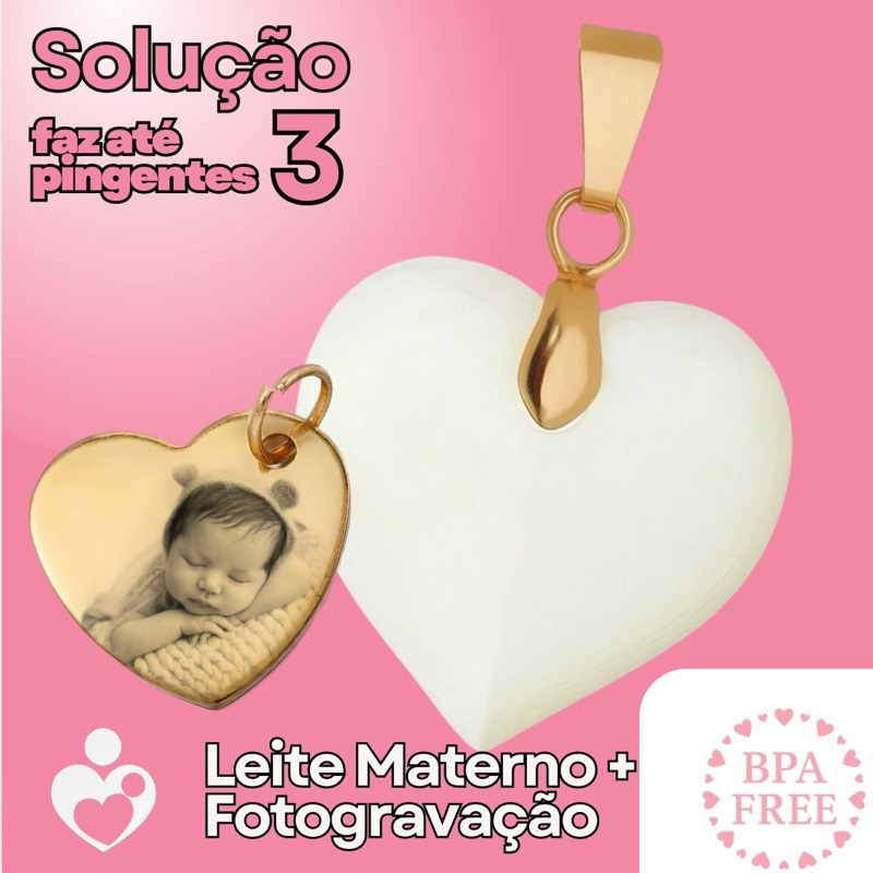 Faça Você Mesmo Pingente Coração  Joia de Leite Materno - Presente pra Mamães - Pós Parto - Biojoia - Fotogravação