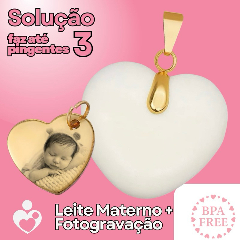Faça Você Mesmo Pingente Coração Gordinho Joia de Leite Materno - Mamães - Chá de Bebê - Biojoia - Fotogravação