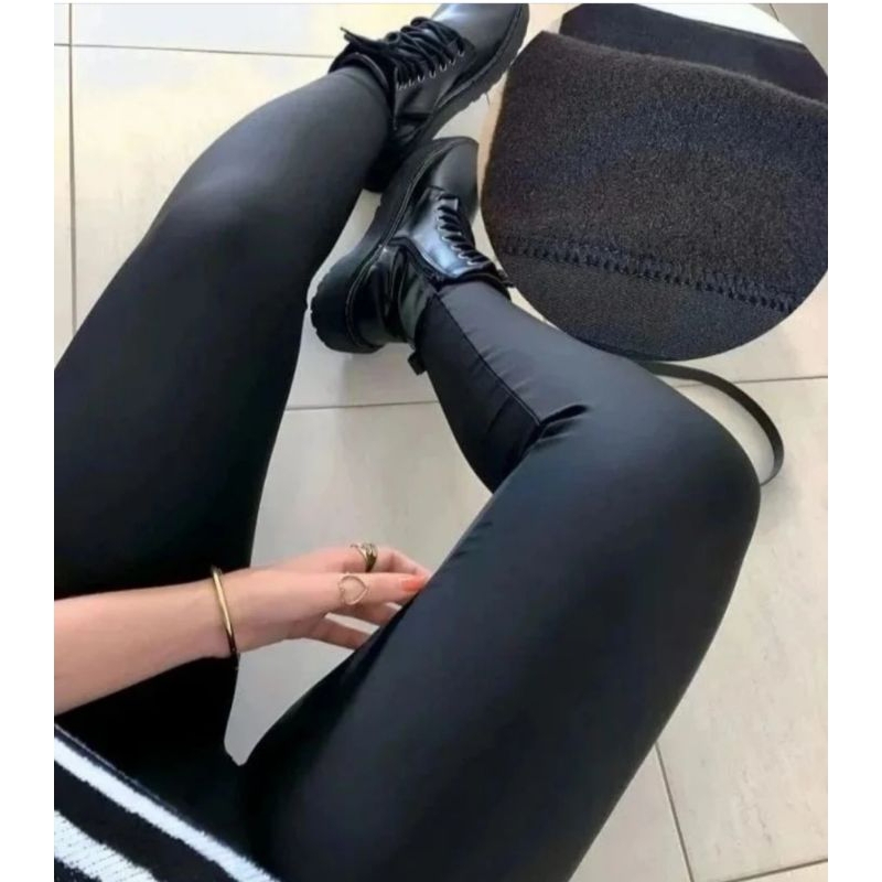 Calça legging flanelada forrada peluciada _ cós alto e confortável _ cintura alta leg térmica em Oferta na Shopee