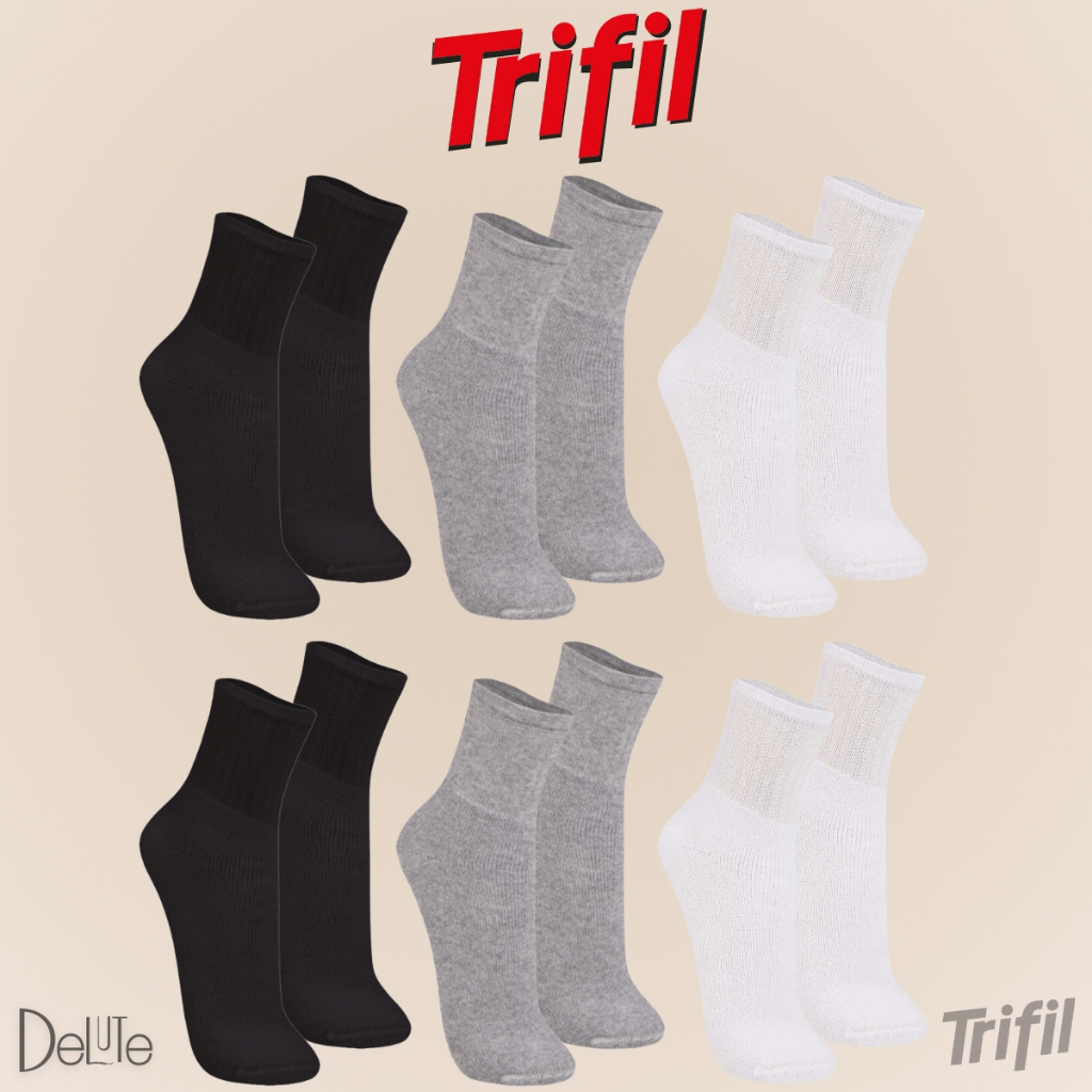 Kit com 6 Pares de Meias Trifil Sport Modelo Cano Médio Lisa Básica Esportiva Calcanhar Verdadeiro