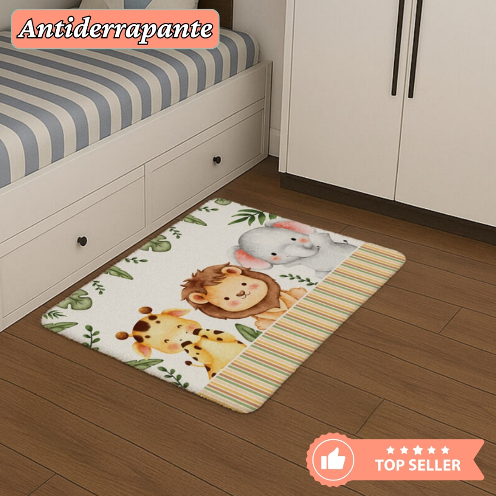 Tapete Infantil 65x50 Estampas Divertida Base Antiderrapante p/ Quarto de Bebê, Berçario, Creche
