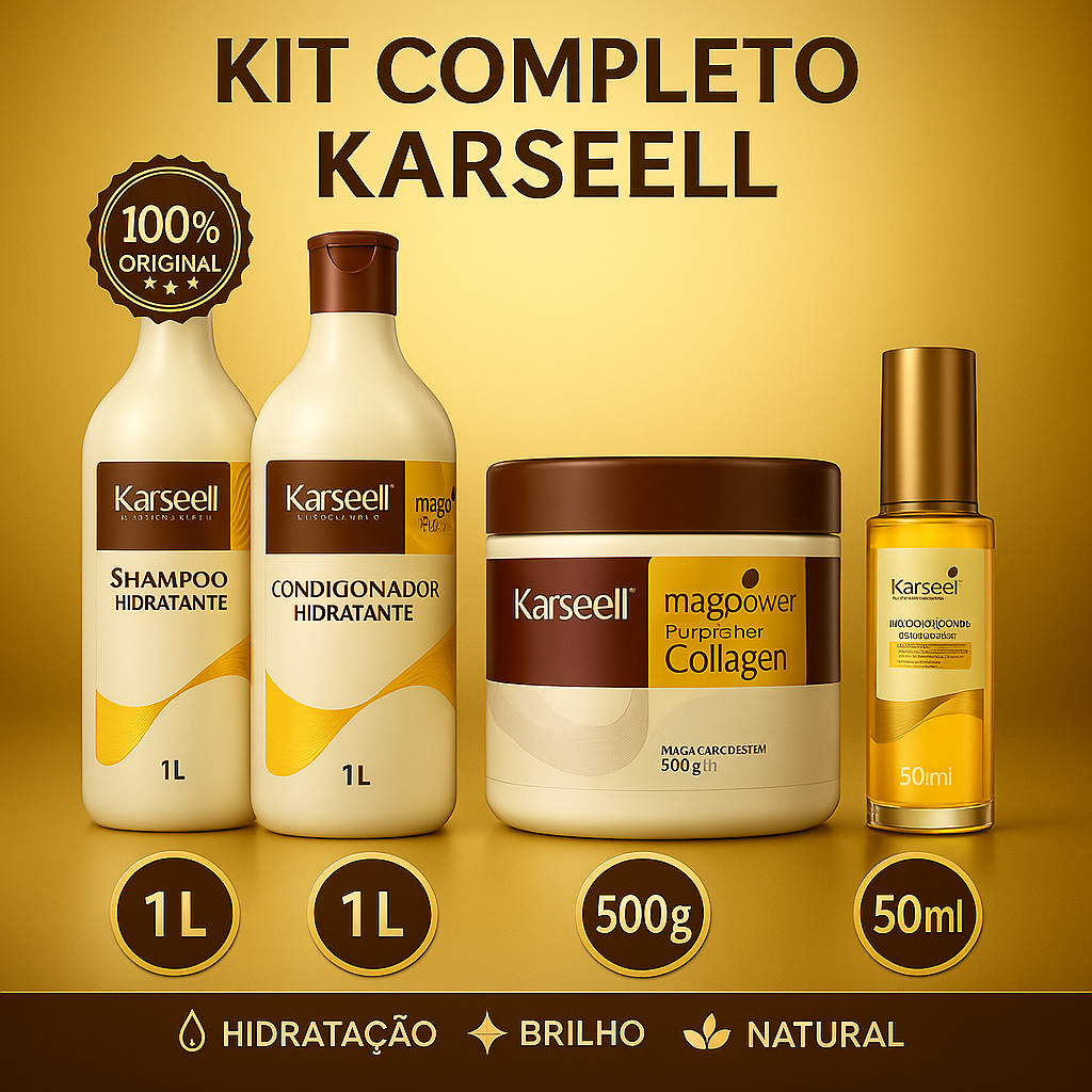 Kit Karseell Original Profissional – Shampoo e Condicionador 1L + Máscara 500g + Óleo Capi...