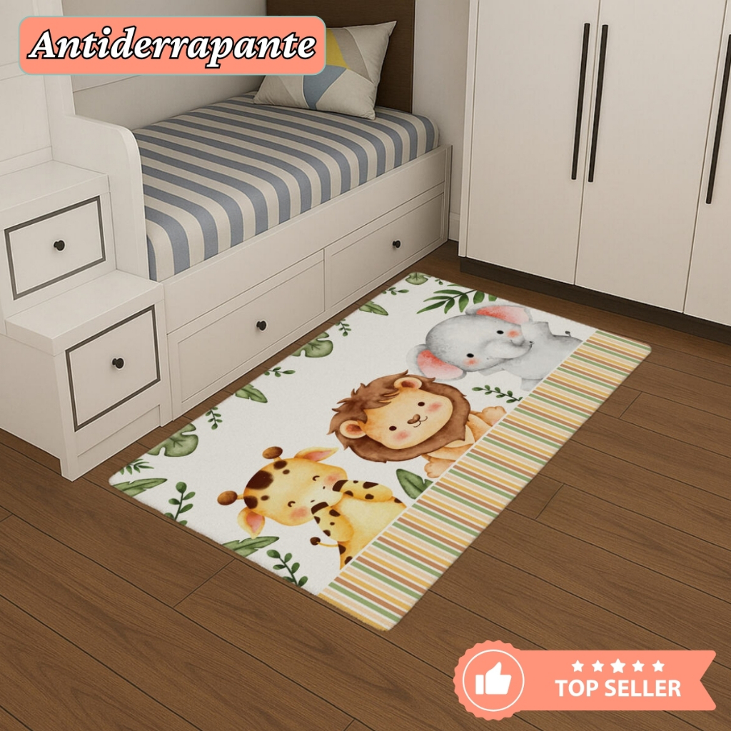 Tapete Infantil 1,00X0,65 Estampas Divertida Base Antiderrapante p/ Quarto de Bebê, Berçario, Creche