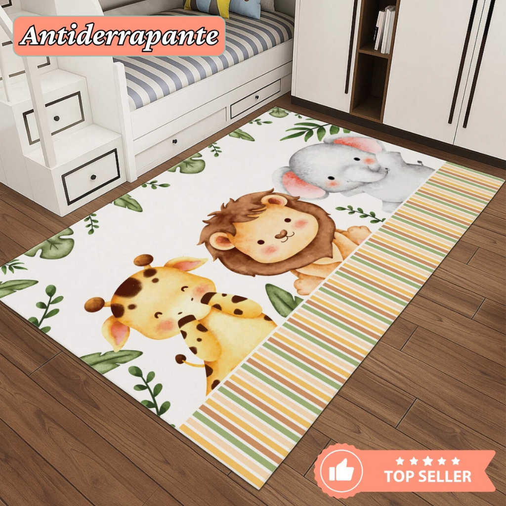 Tapete Infantil 1,00X1,35 Estampas Divertida Base Antiderrapante p/ Quarto de Bebê, Berçario, Creche