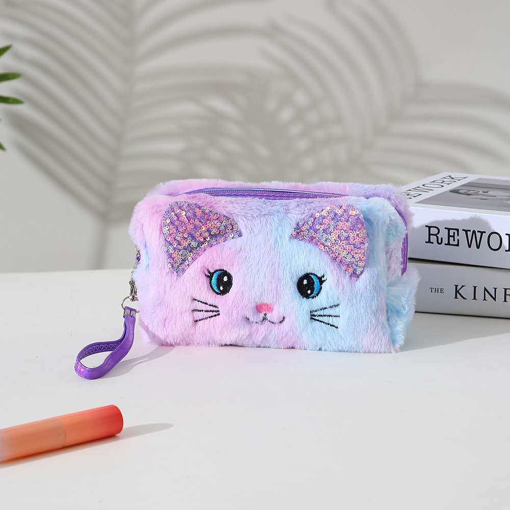 Estojo Escolar Gatinho Grande Feminino Necessaire Pelúcia