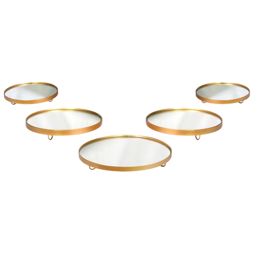 Kit 5 Peças Bandejas Redondas Espelhadas Decoração Para Festa Doceira Suporte para doces e salgados em Oferta na Shopee