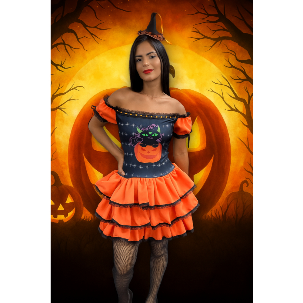Vestido Fantasia Halloween Para Peça Teatro Cinema Festa Envio Rápido