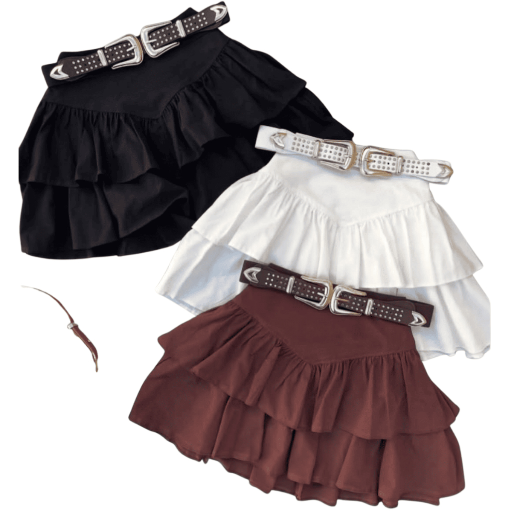 Shorts Saia Curta com Babados em Camadas Suplex em Oferta na Shopee