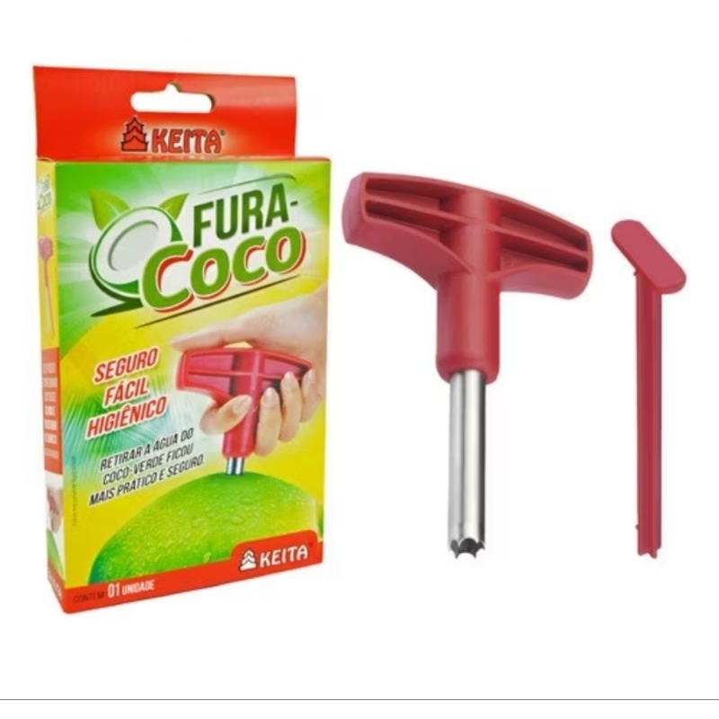 fura coco seguro fácil higiênico retirar a água do coco verdeficou mais prático e seguro