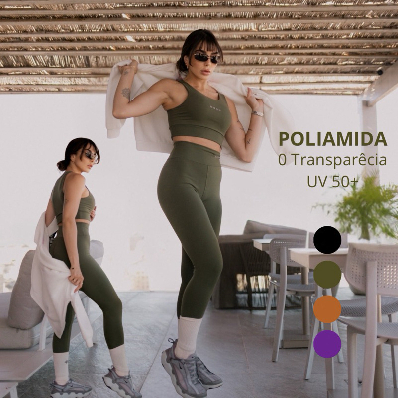 kit 1 Conjunto Poliamida premium Top + Calça Academia Feminina Blackout Zero transparencia Fitness