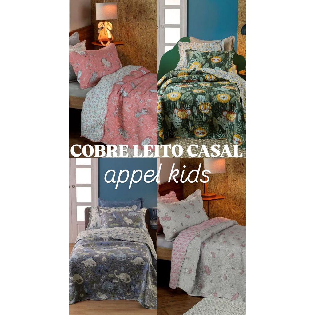 Cobre Leito Casal Infantil Dupla Face Kids Appel Casal 2 Porta Travesseiros