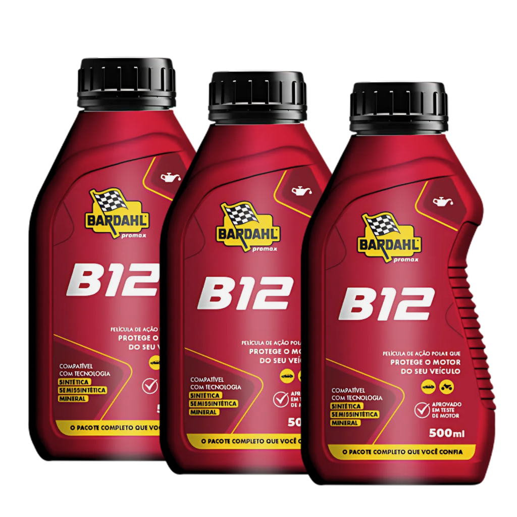 Kit - 3 Bardahl B12 Plus 500ml – Óleo de Motor Gasolina Álcool Flex