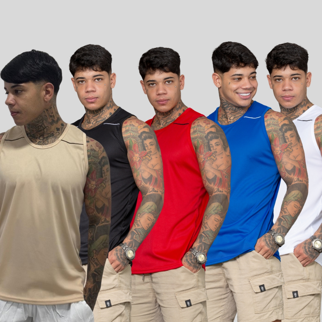 KIT 5 Regata Dry Fit Masculina - Casual - Treino - Academia - Esportes - Exercícios - Corrida