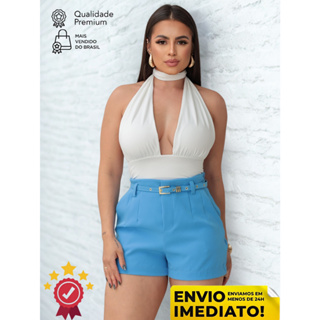 Short Feminino Alfaiataria Social com Cinto Forrado Cintura Alta PROMOÇÃO ENVIO IMEDIATO em Oferta na Shopee