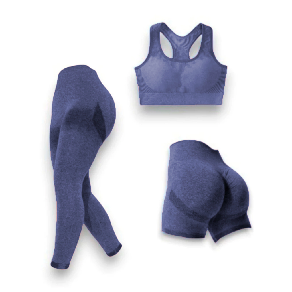 Imagem Kit 3 peças - Conjunto Academia Feminino Top + Short + legging Fitness Roupa Levanta Bumbum/ Esportivo/yoga