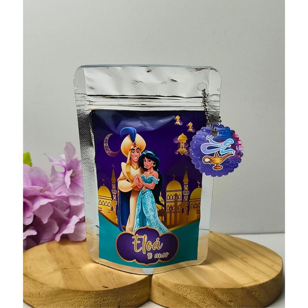 Saquinho Ziplock Personalizado Princesa Jasmine 10x15cm com Tag | Saco ziplock lembrancinha em Oferta na Shopee