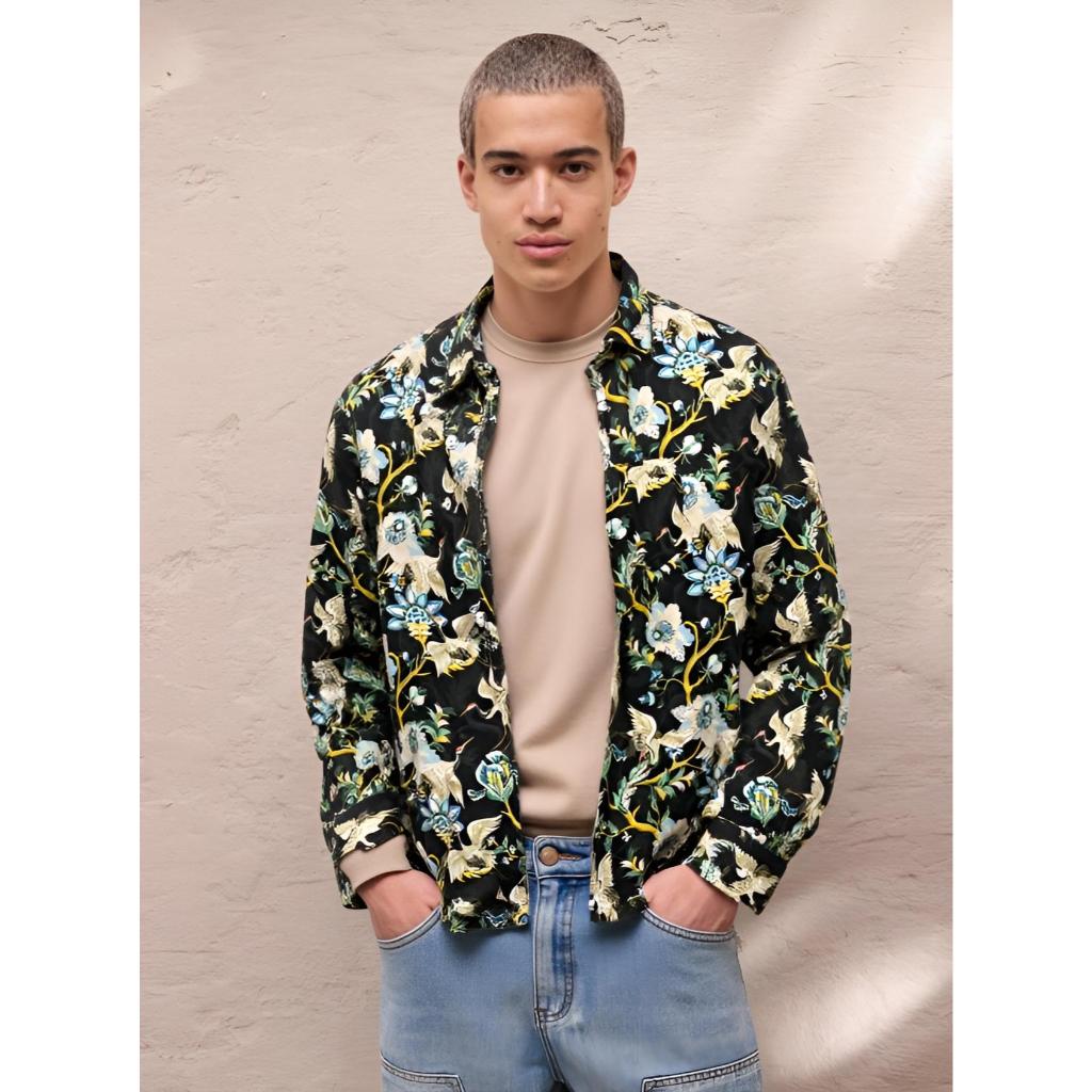 MIVADA Camisa masculina preta vintage casual