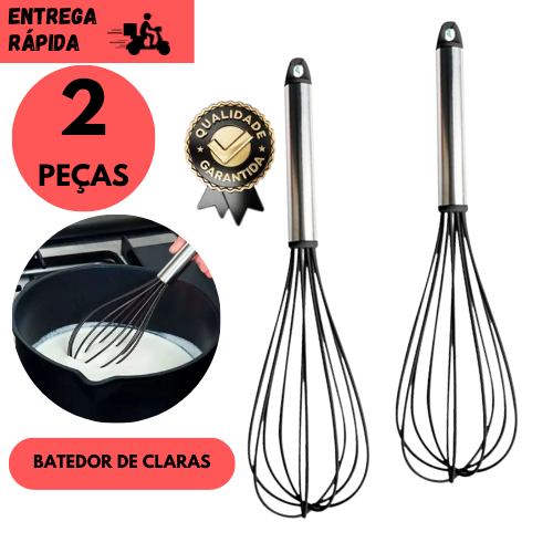 Kits 2 ou 1 Fouet Batedor de Silicone Preto Utensílio de Cozinha Ideal para Bolos Ovos e Sobremesas