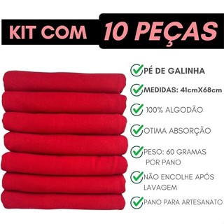Kit 10 Pano de Prato GRANDE Vermelho Pé de Galinha - Com Bainha - 100% Algodão em Oferta na Shopee