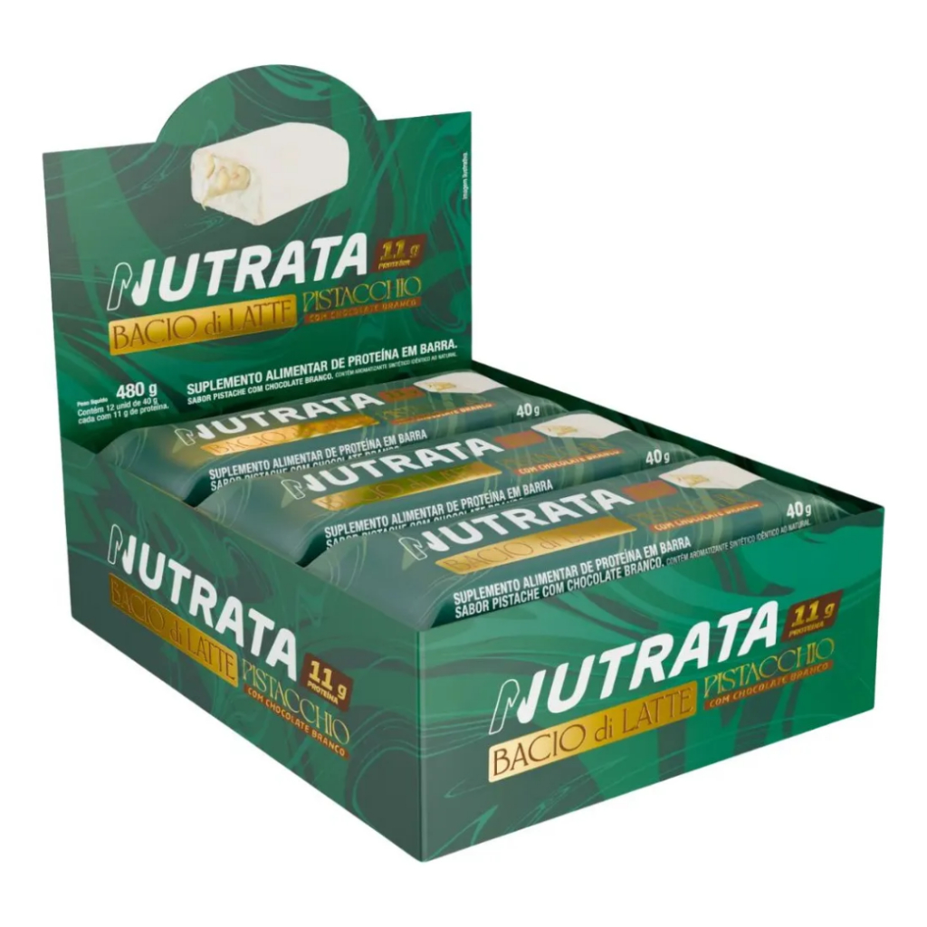 Barrinha de Proteína Display c/ 12 un (40g) - Nutrata Pistacchio Bacio di Latte em Oferta na Shopee