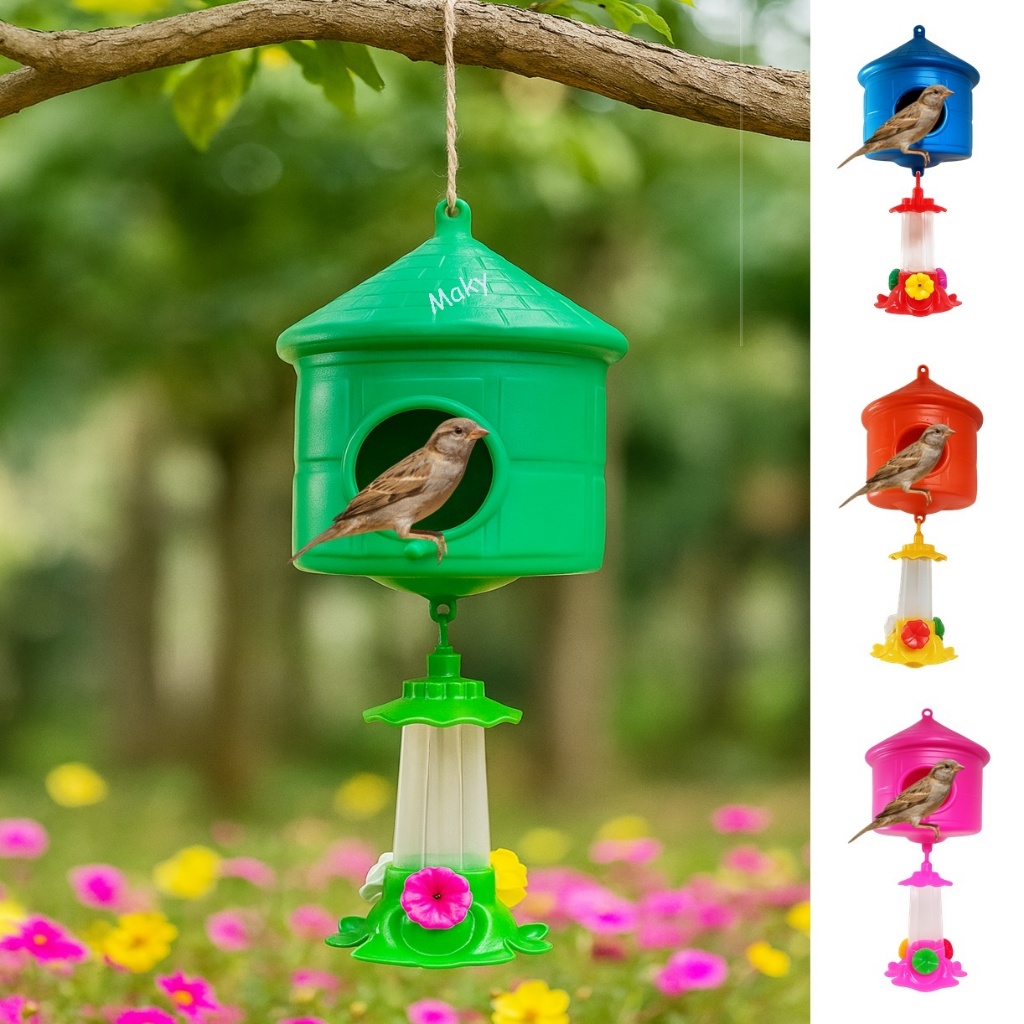 Casinha Passaro Livre Com Bebedouro Para Jardim Quintal Varanda Sitio Rua Kit
