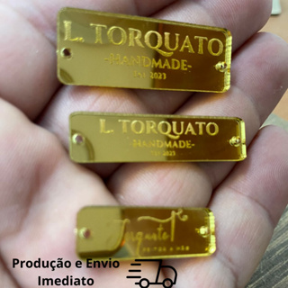 Tag / Etiqueta / Plaquinha Personalizada Acrílico Espelhado Dourado ou Prata Com Furo ou Sem Furo em Oferta na Shopee